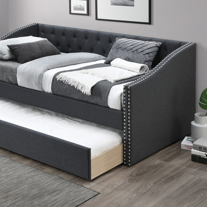 Daybed With Trundle Nailhead Trim Button Tufted