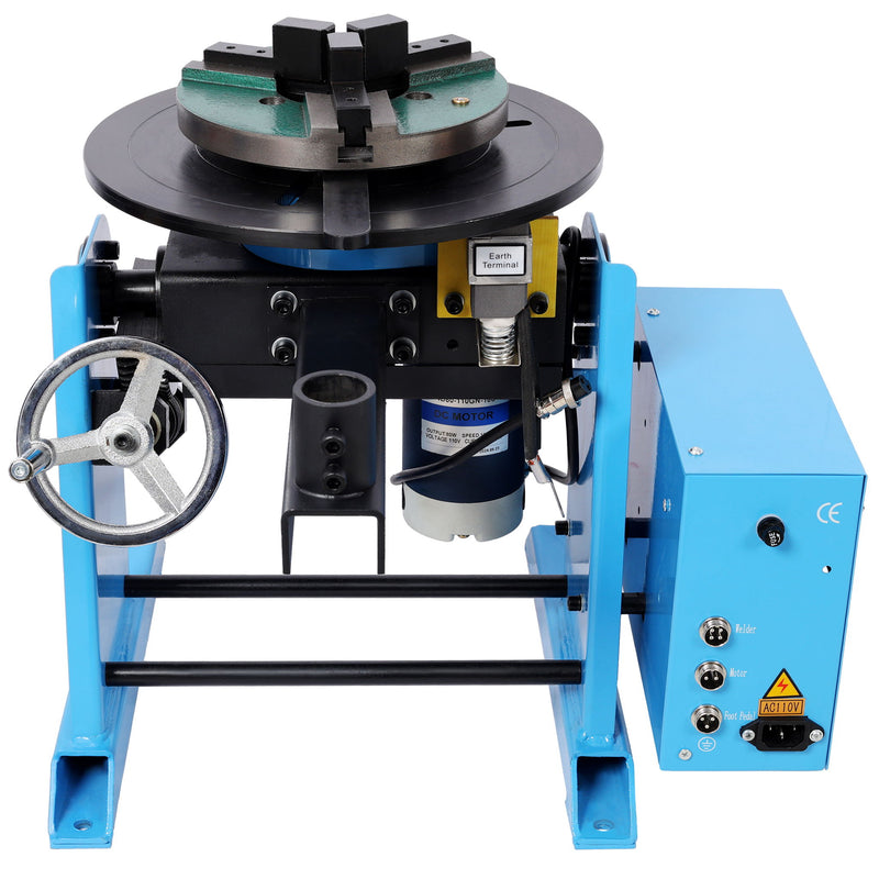 Heavy Duty Rotary Welding Positioner Turntable Table With Manual Tilt And 3 Jaw Lathe Chuck - Blue
