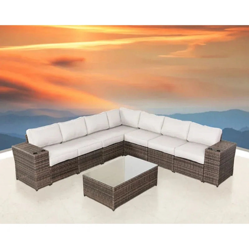 Outdoor Wicker Sectional With Weather Resistant Cushions And Table