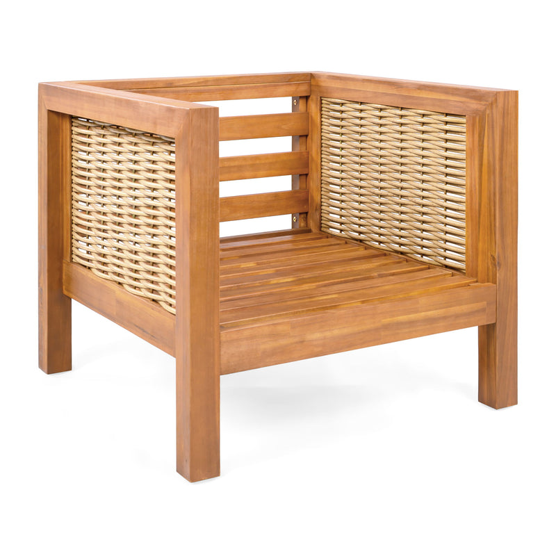 Outdoor Club Chair With Rope Arm And Cushions - Beige / Teak