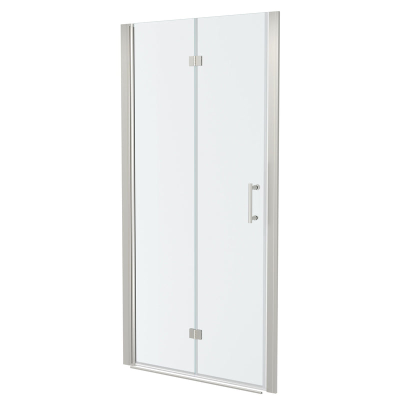Fold Frameless Shower Door With Tempered Glass - Brushed Silver