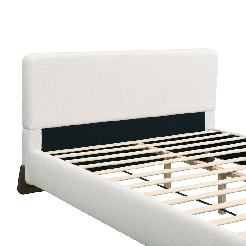 Elegant Boucle Upholstered Bed With Solid Wood Legs