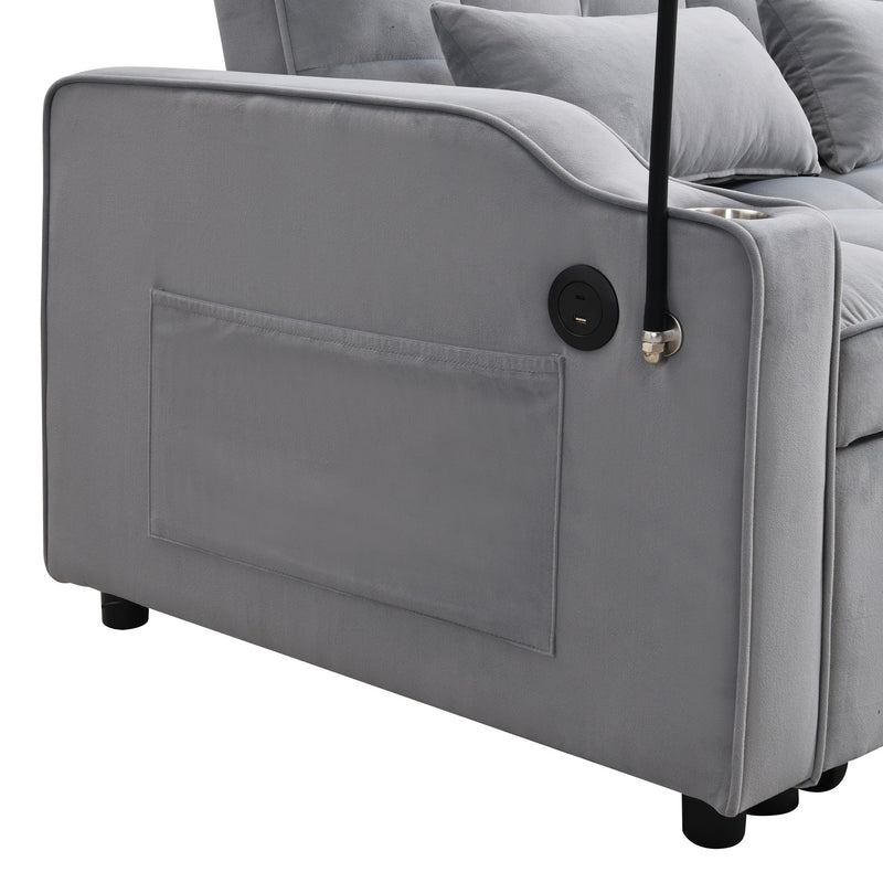 Modern Loveseat With Pullout Bed, Adjustable Reclining Backrest