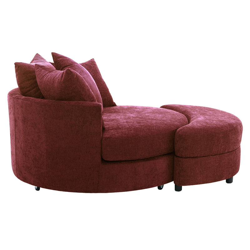 360° Swivel Accent Barrel Chair With Storage Ottoman & 4 Pillows, Modern Leisure Chair Round Accent For Living Room