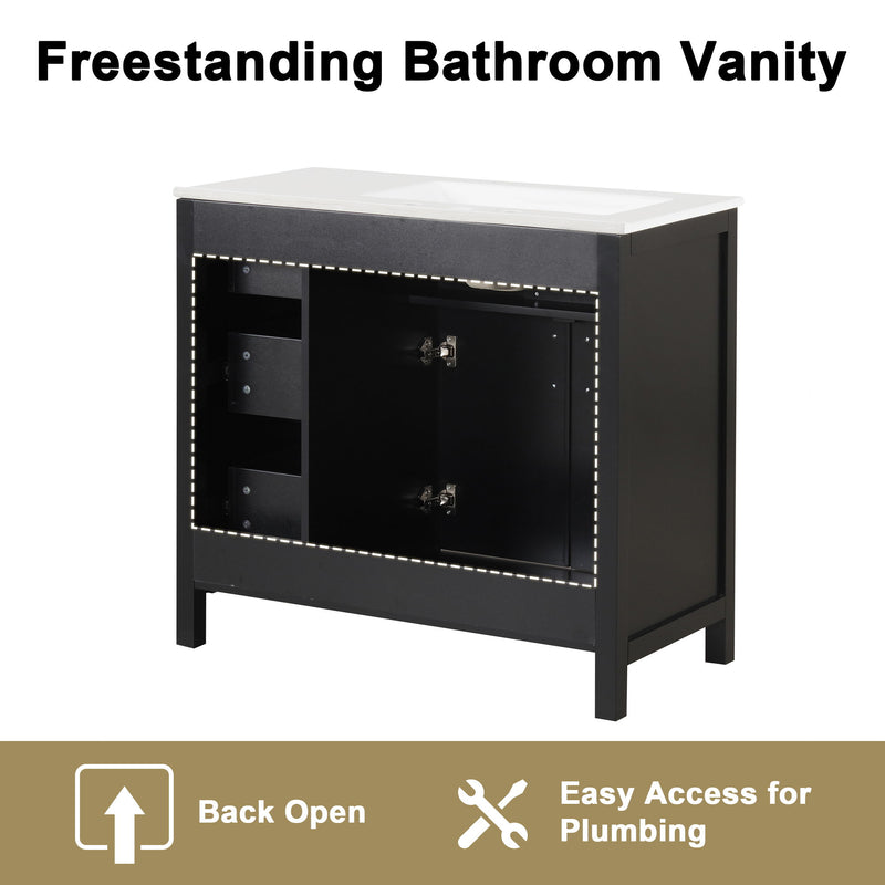 Modern Bathroom Vanity With Sink Top, 2 Doors And 3 Drawers