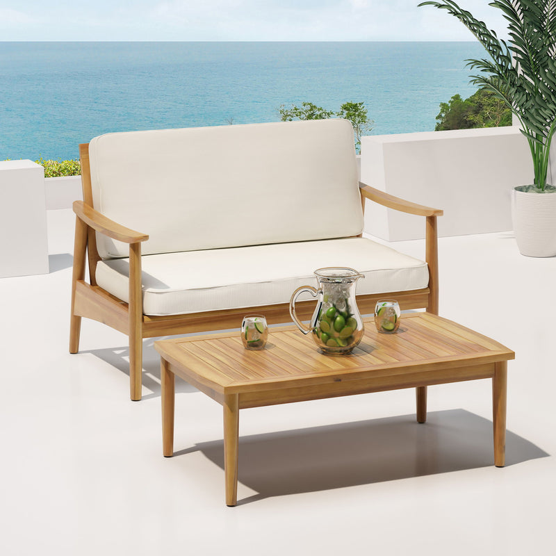 Outdoor Acacia Wood Loveseat Set With Coffee Table