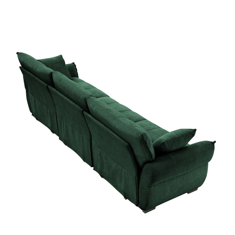 Elegant 3 Seater Sofa Set & Pillows Frame, High Rebound Cushions - Textured Green