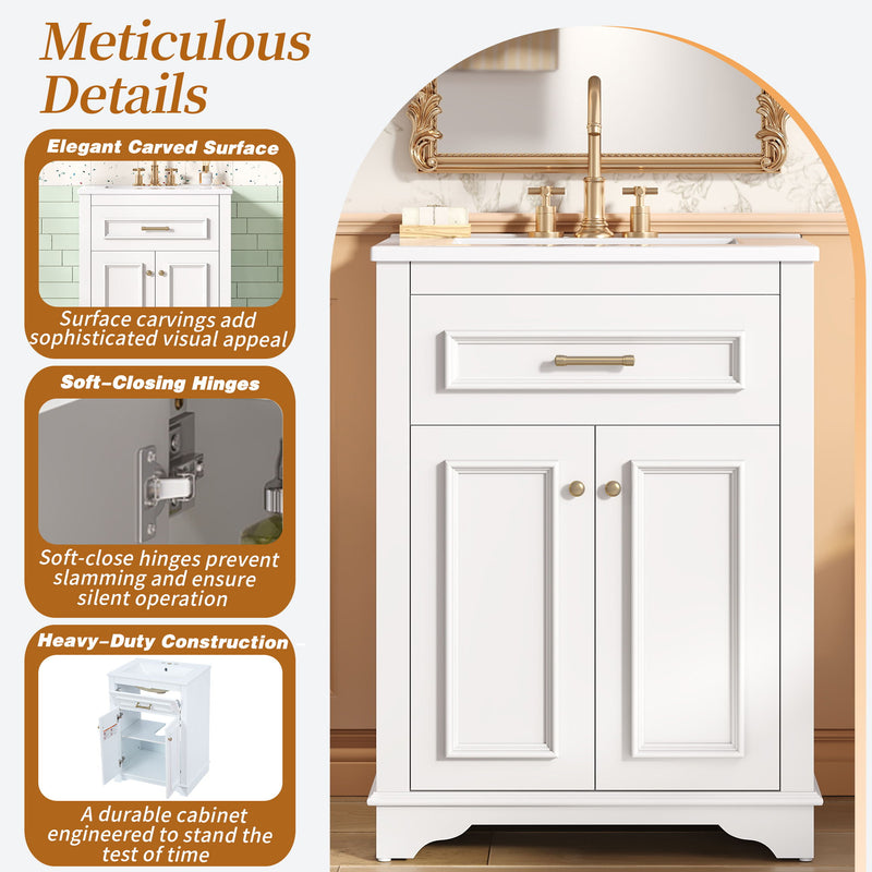 Bathroom Vanity With Integrated Sink, 2 Door Cabinet With Tip Out Drawer, Rectangular Design
