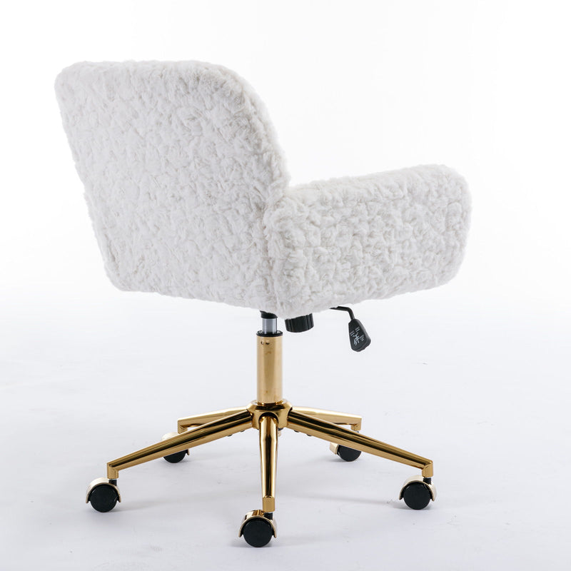 Office Chair, Artificial Rabbit Hair Home Office Chair With Metal Base, Adjustable Desk Chair Swivel Office Chair, Vanity Chair