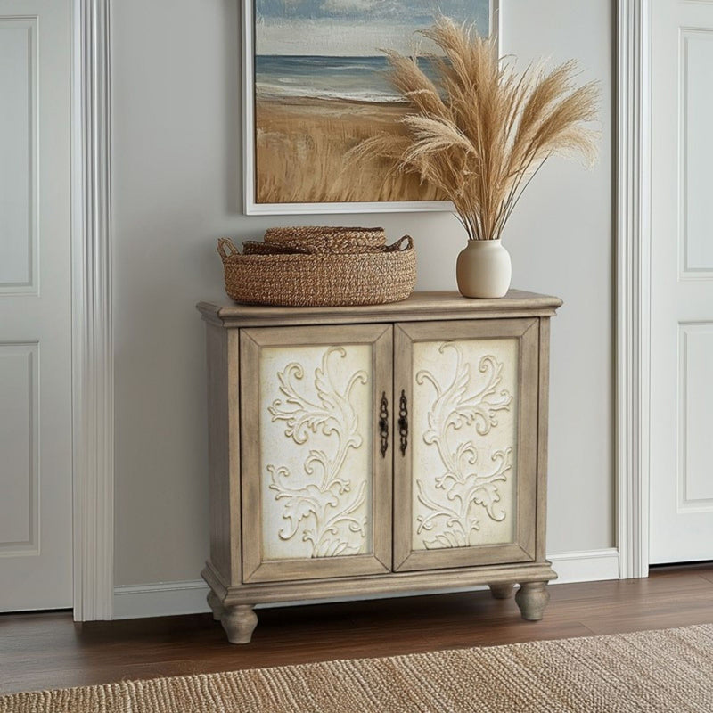 Driscoll - 2 Door Cabinet With Floral Design - Reclaimed Natural