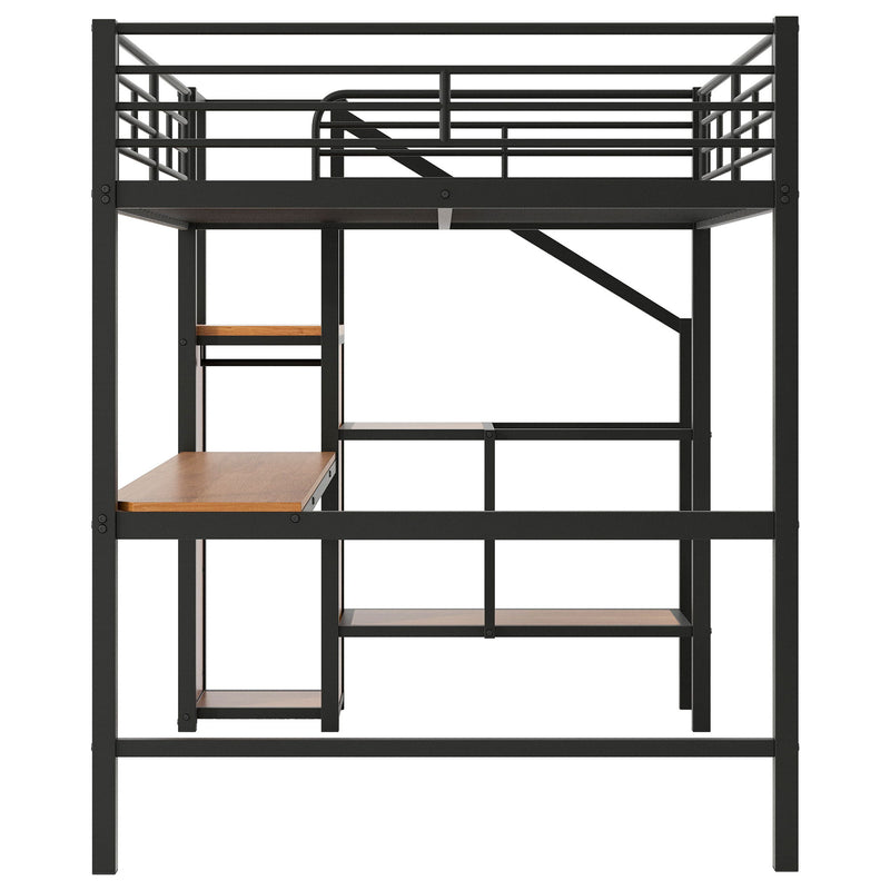 Loft Bed With Desk, Storage Staircase, Small Wardrobe And LED Light
