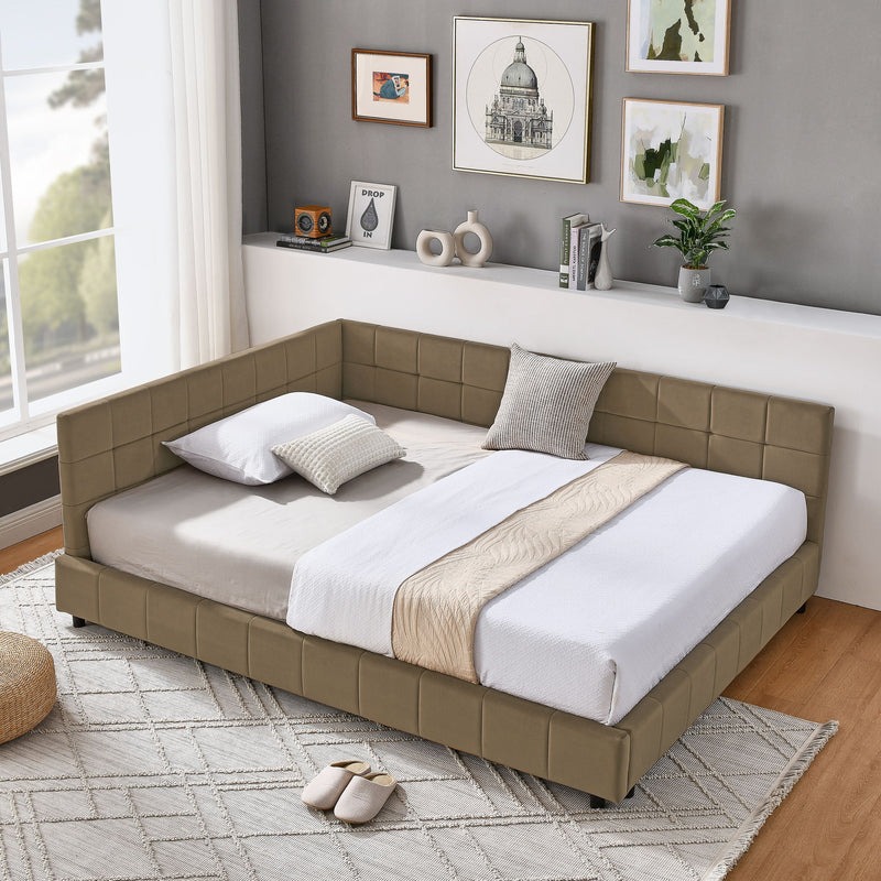 Upholstered Bed Frame With Tufted Backrest And Armrests