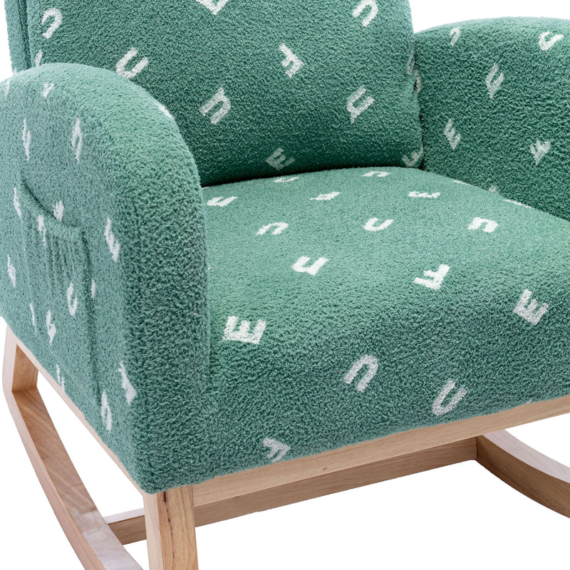 Modern Accent Rocker Armchair With Side Pocket, Upholstered High Back