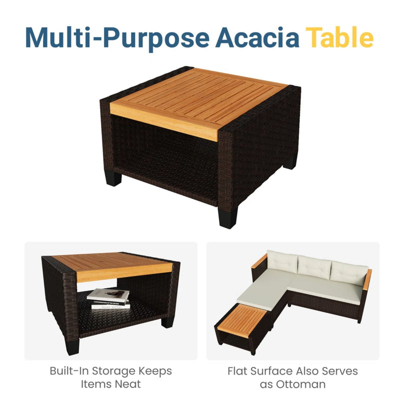 L-Shaped Patio Set With Cushions And Storage Table