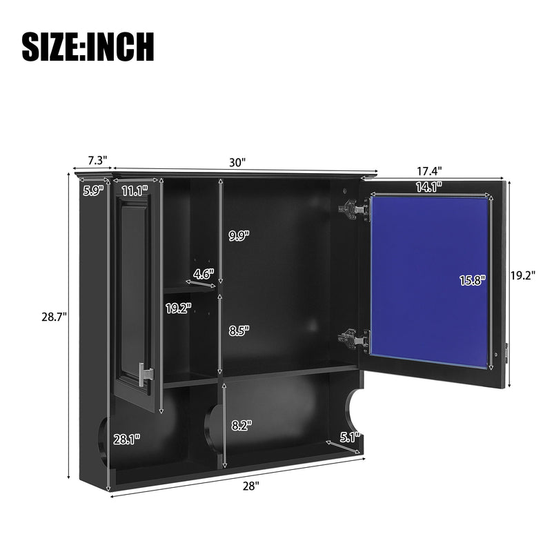 Wall Mounted Mirror Medicine Cabinet, Bathroom Storage With Doors And Open Shelves