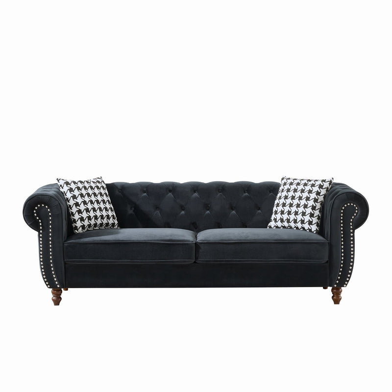 Chesterfield 3 And 2 Seater Upholstery Sofa With Roll Armrest & Nailhead Fabric Couch