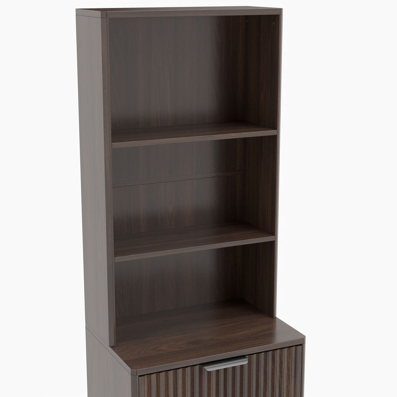 Tall Narrow Fluted Storage Cabinet With Trash Bin Compartment For Kitchen (Trash Can Not Included)