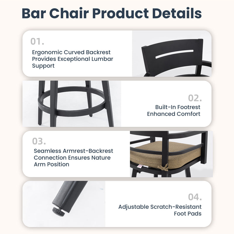Outdoor Swivel Bar Chairs, 360 Degree Rotation, Ergonomic Backrest (Set of 2)