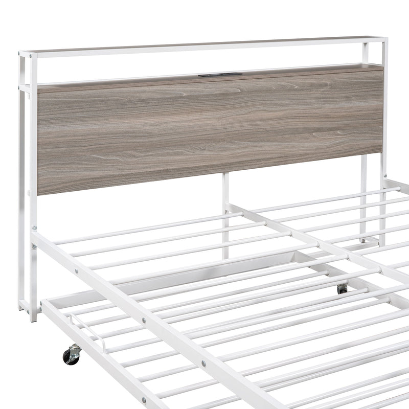 Platform Bed Frame With Trundle, USB Ports And Slat Support, No Box Spring Needed