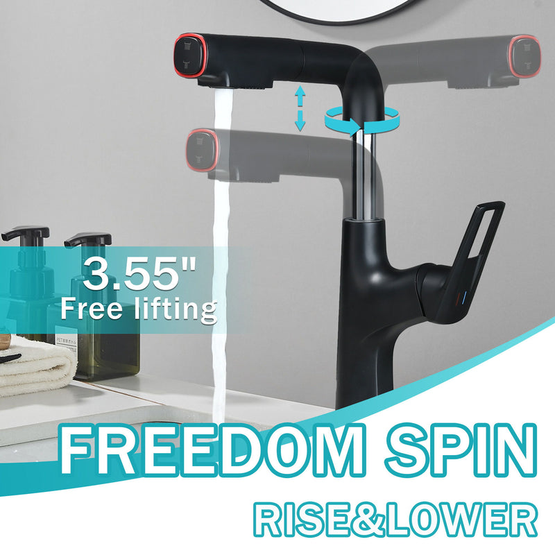 Pull Down Vessel Faucet With Lift Spout & Dual Spray Modes