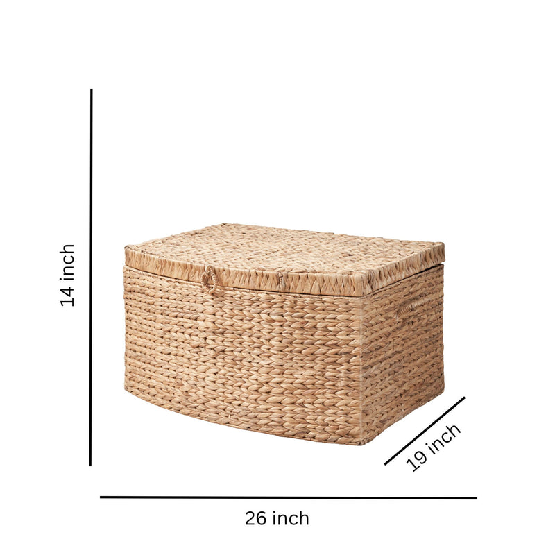 Rectangular Curve Water Hyacinth Woven Wicker Trunk With Handles For Clothes Toys Magazines And Book Storage - Natural / Light Brown