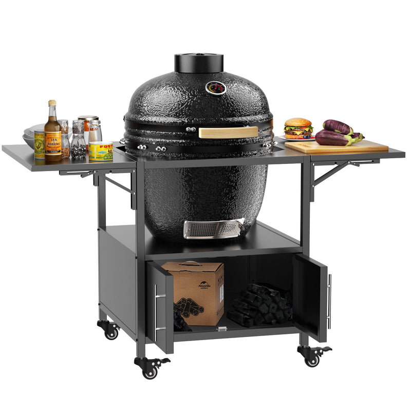Outdoor Grill Table For Big Egg Style Bbq Metal Grill Cart With 2 Folding Panels Metal - Black