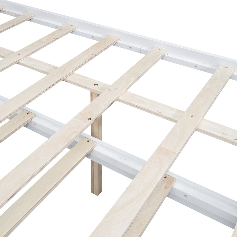 Full Size Platform Bed With Storage LED Headboard, Twin Trundle And 3 Drawers - White