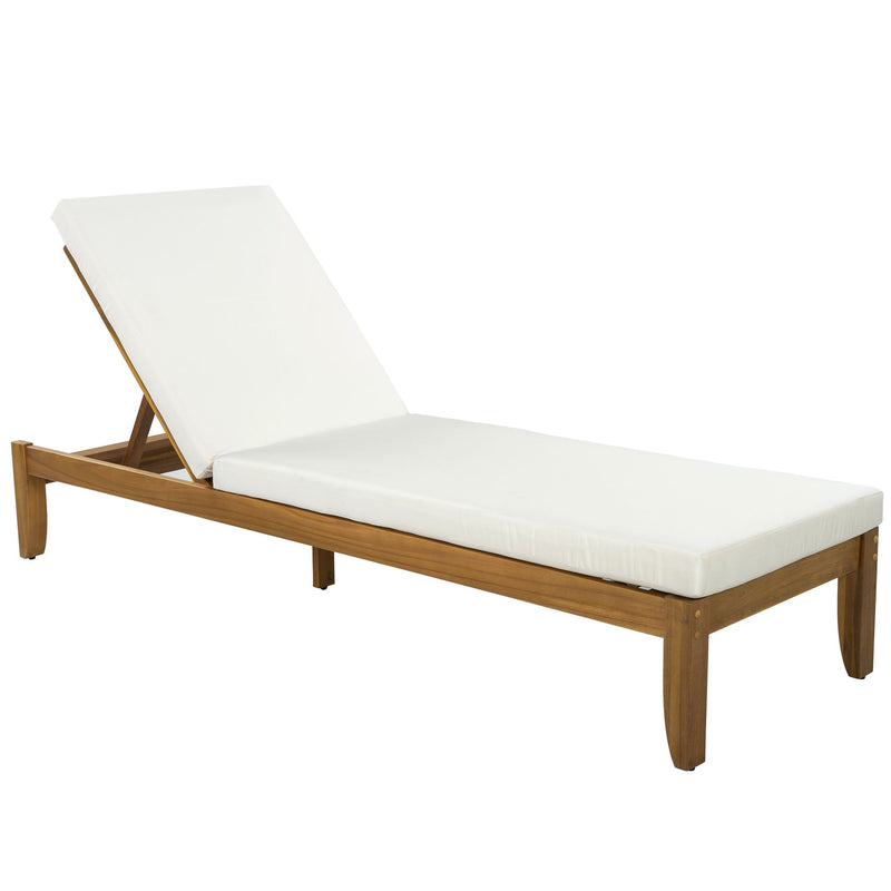 Adjustable Outdoor Patio Lounge Chair Chaise Lounge - Beige / Natural