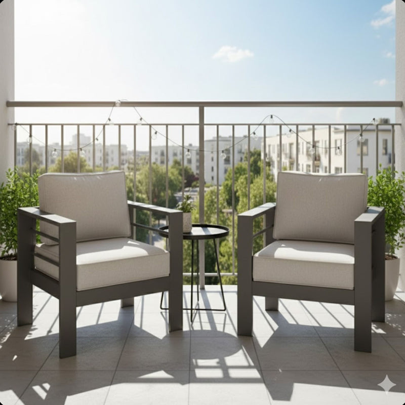 Modern All-Weather Patio Armchairs With Thick Cushions (Set of 2)