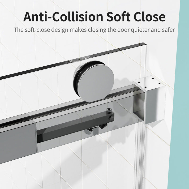 Frameless Single Sliding Soft Close Shower Doors, Reversible Installatio - Chrome