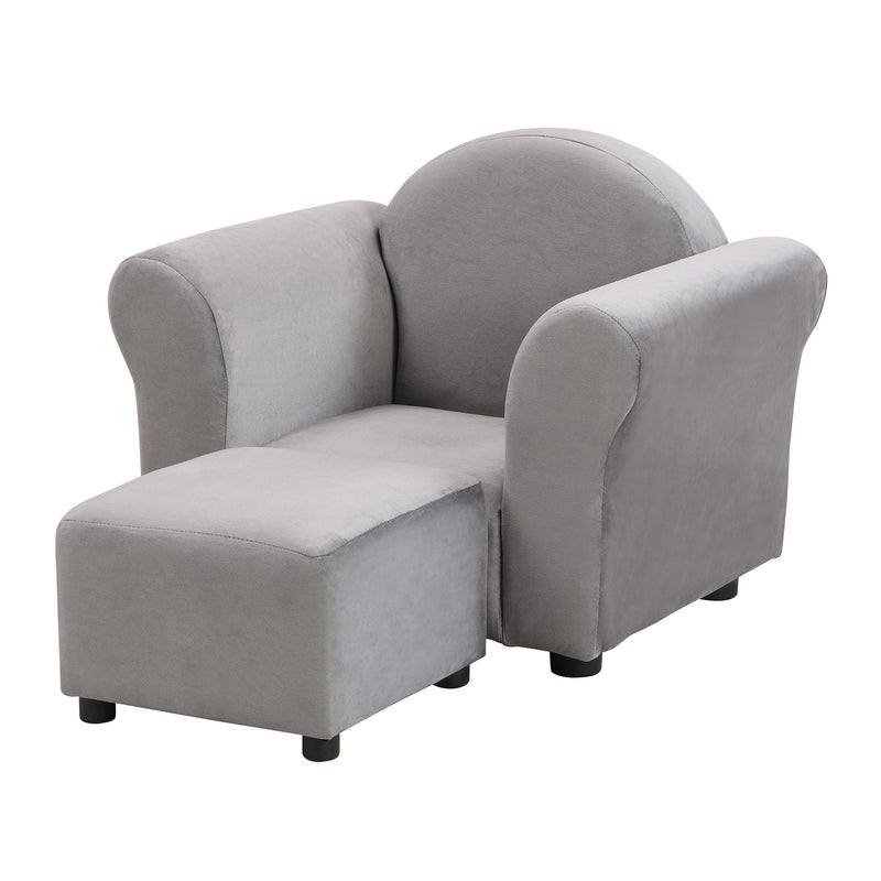 Kids Recliner Chair, Kids Upholstered Couch With Ottoman - Dark Gray