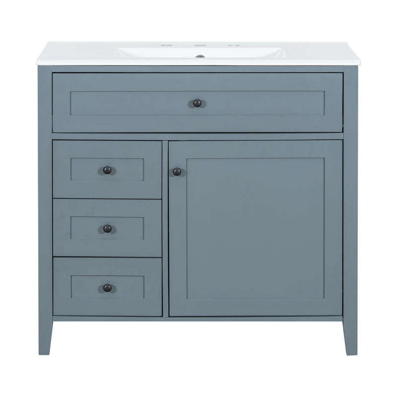 Bathroom Vanity With Sink, 3 Drawers & Cabinet With Adjustable Shelves