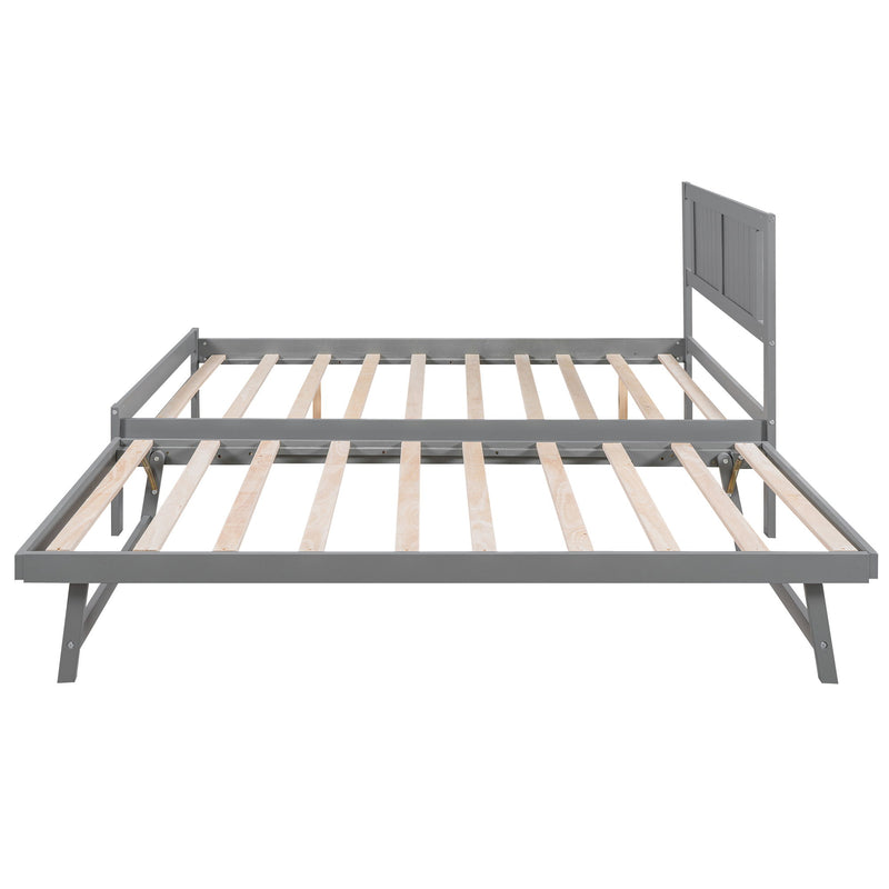 Full Size With Adjustable Twin Trundle Platform Bed - Gray
