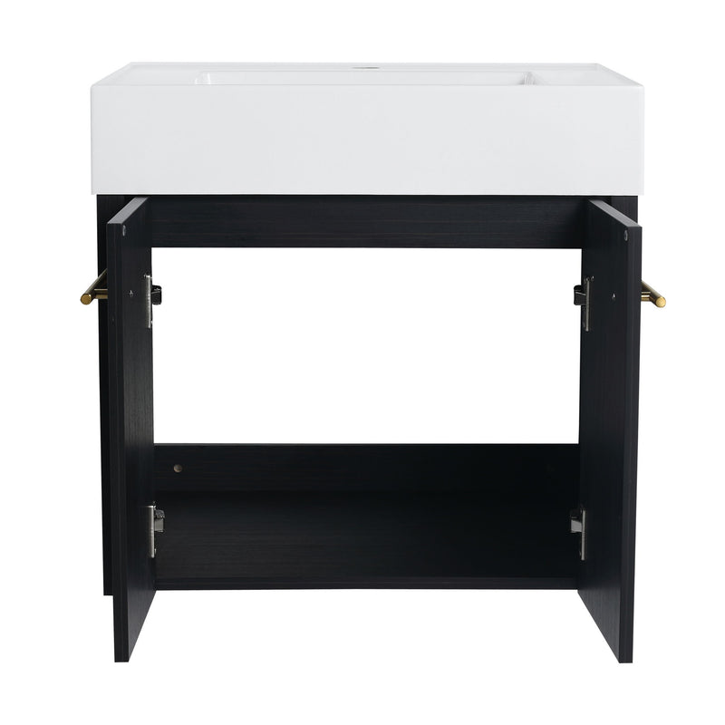 Modern Wall Mounted Bathroom Vanity With Resin Sink And Storage Rack
