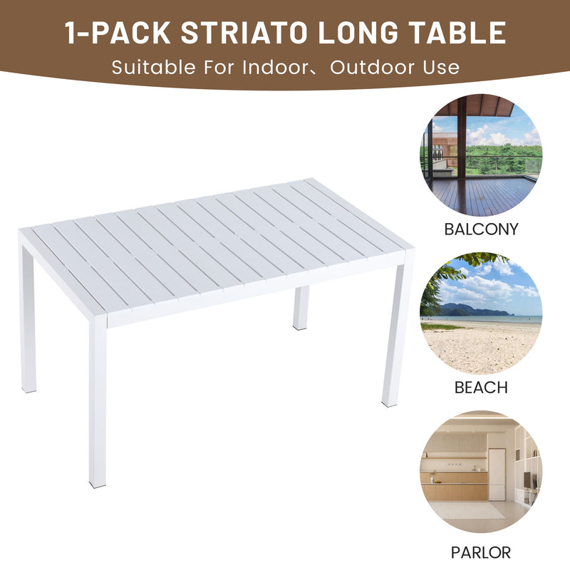 Modern Long Table, UV Resistant And Rust Proof, Pp Tabletop, UV Resistant Powder Coated Metal Legs - Snow White