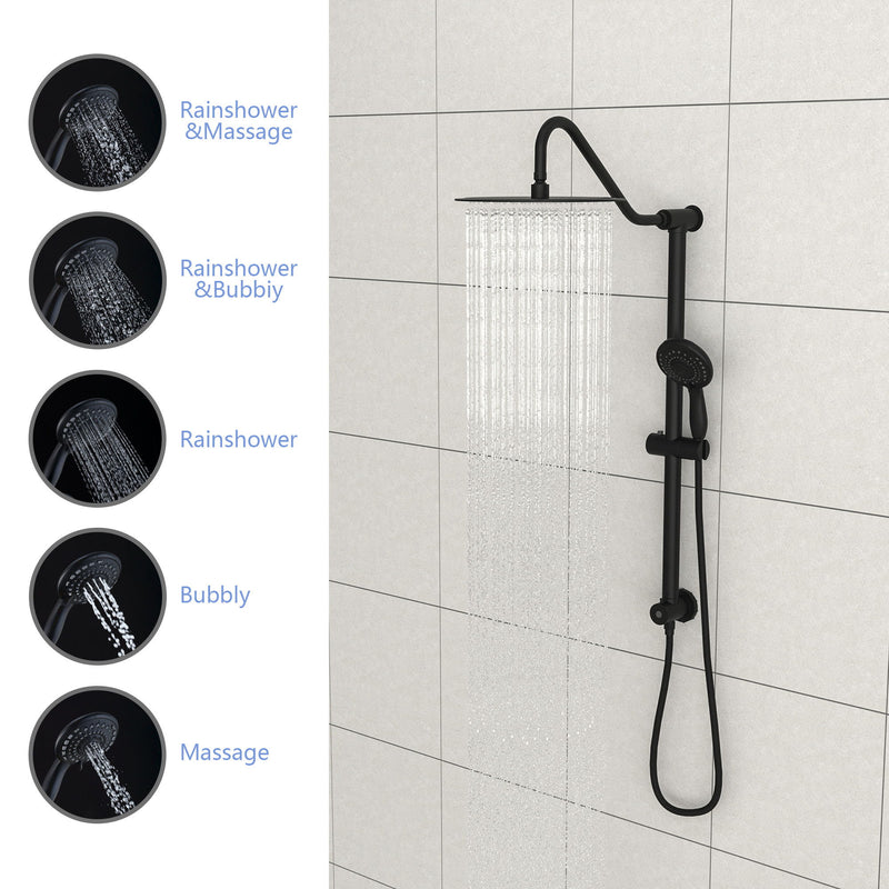 Shower System With 5 Function Rain Hand Shower And Slide Bar Combo
