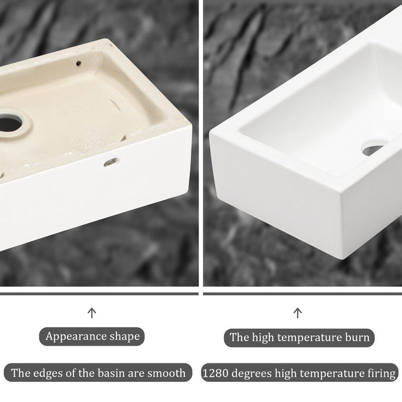 Modern Ceramic Rectangle Wall Mount Bathroom Sink With Single Faucet Hole