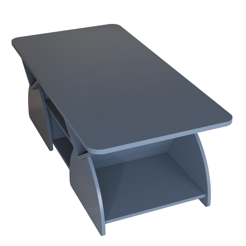 Geometric Engineered Coffee Table With Rounded Corners With Open Shelves