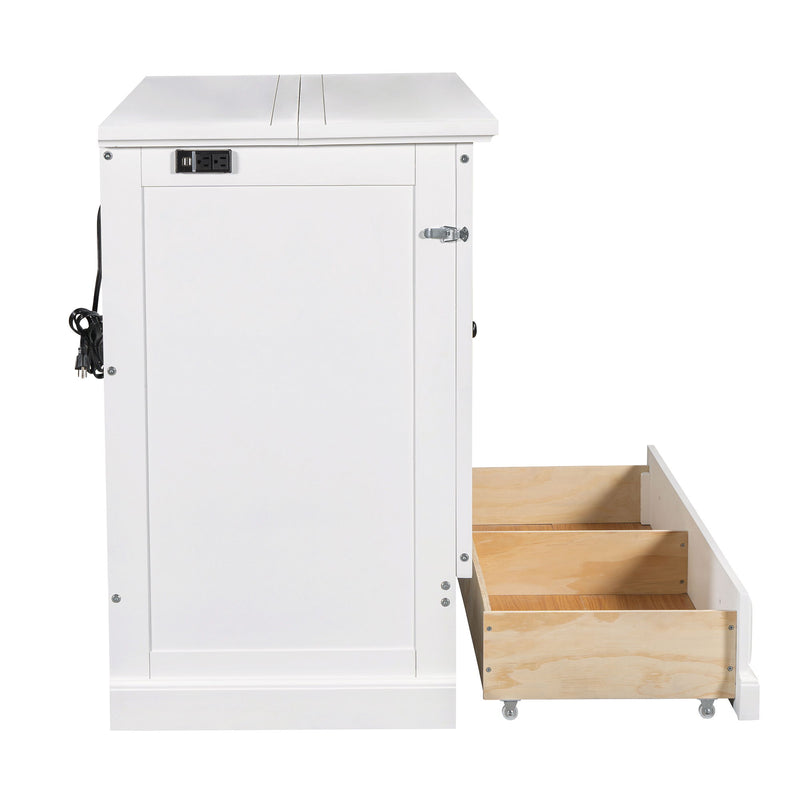 Full Solid Pine Murphy Bed Chest Cube Cabinet Bed With Charging Station And Large Storage Drawer For Home Office Or Small Room - White