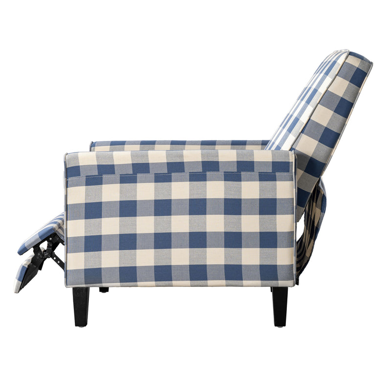 Buffalo Plaid Push Back Recliner Chair For Living Room - Blue / White