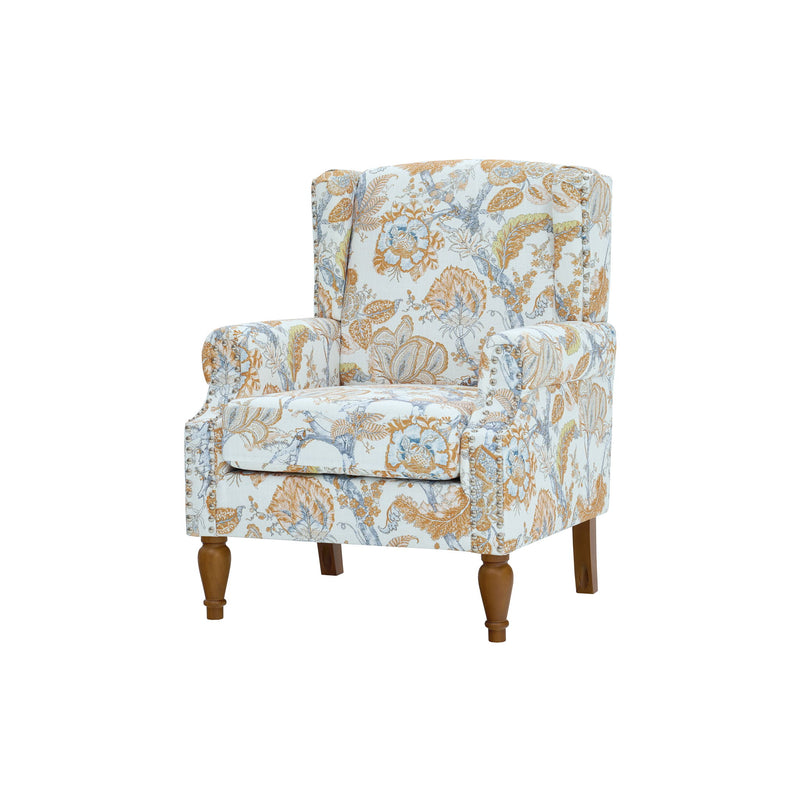 Accent Chair With Floral Upholstery And Nailhead Trim