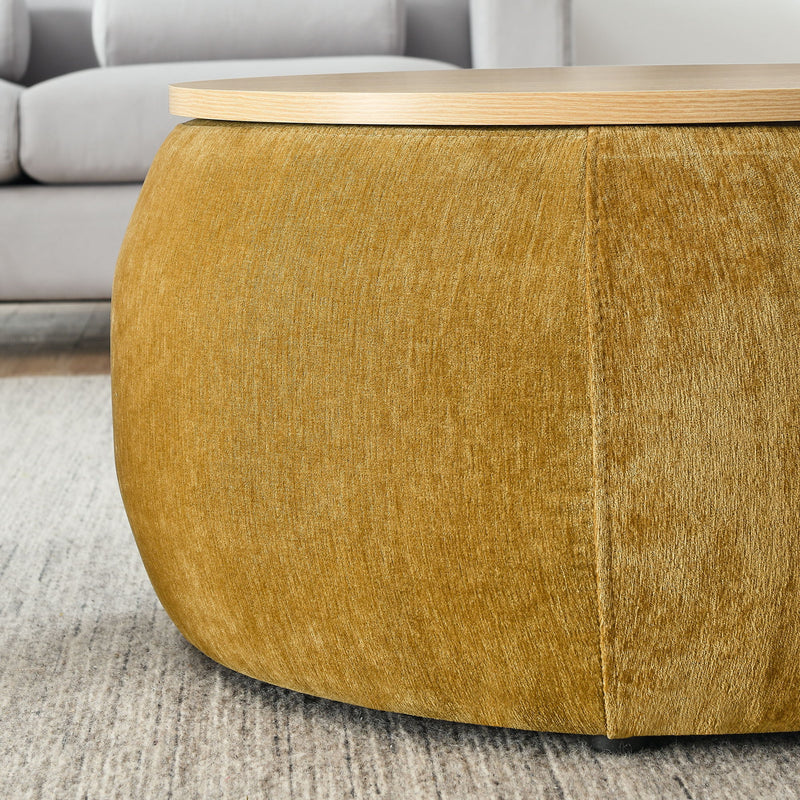 Round Storage Ottoman, 2 In 1 Function, End Table And Ottoman