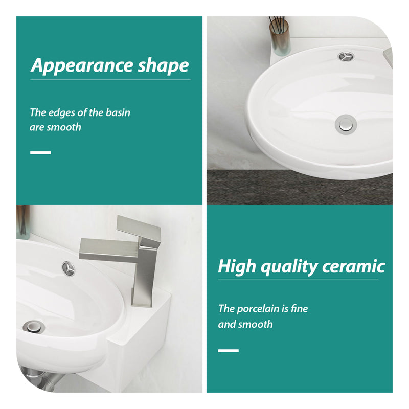 Modern Aesthetic Rectangle Wall Mount Bathroom Sink With Single Faucet Hole