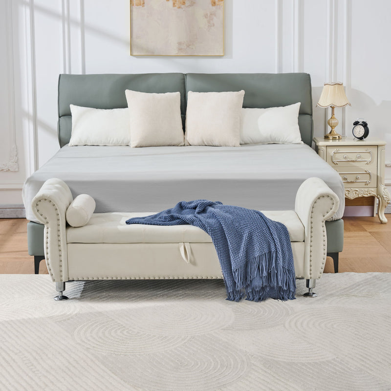 Storage Bench With Crystal Buttons And 1 Pillow For Bedroom