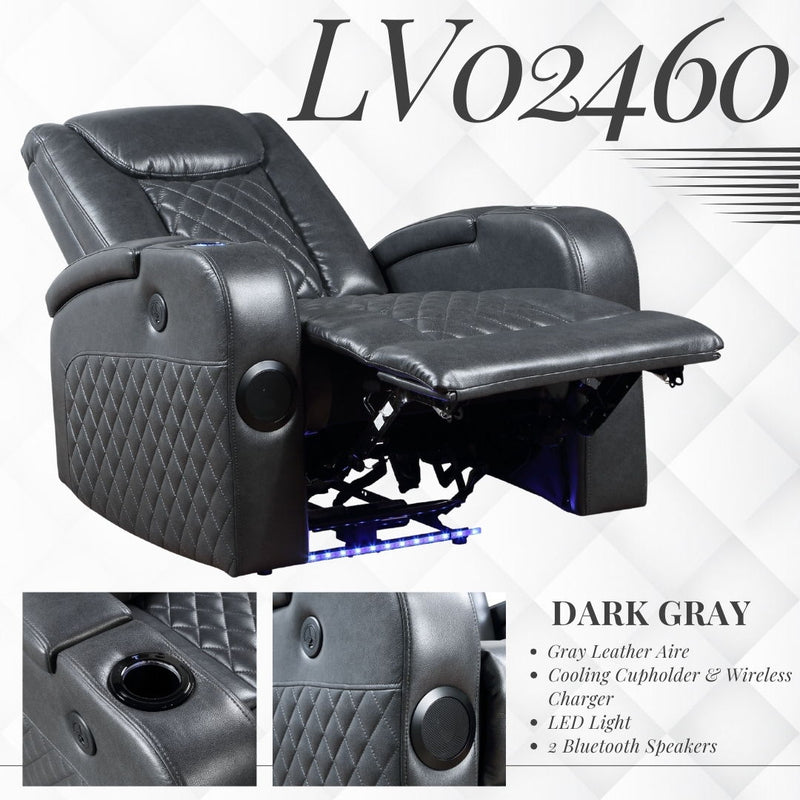 Alair - Leather Aire Power Motion Recliner With Bluetooth, Wireless Charger Cupholder - Dark Gray