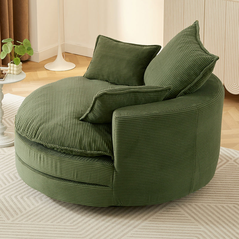360° Swivel Accent Barrel Chair With Dual Layer Cushion And 3 Removable Pillows