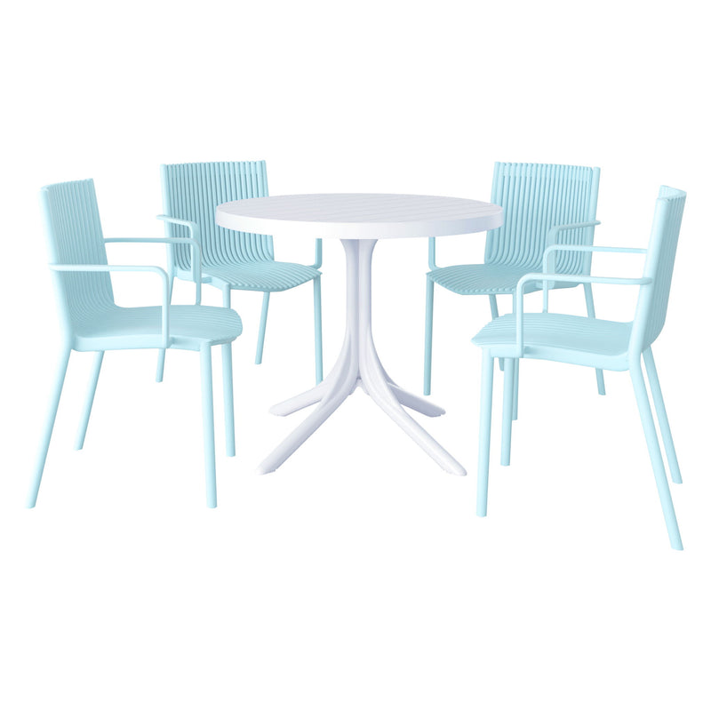 4 Modern Stackable Plastic Armchair Matched With Round Table