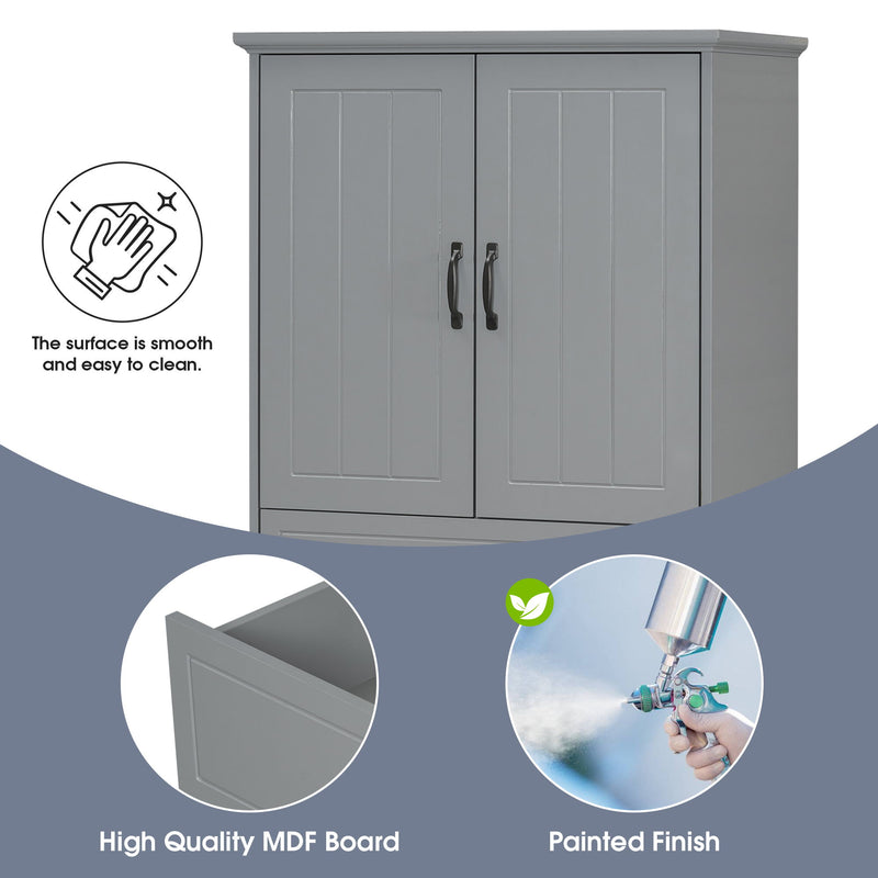 Modern Bathroom Storage Cabinet With Two Laundry Baskets, One Drawer, Adjustable Shelf