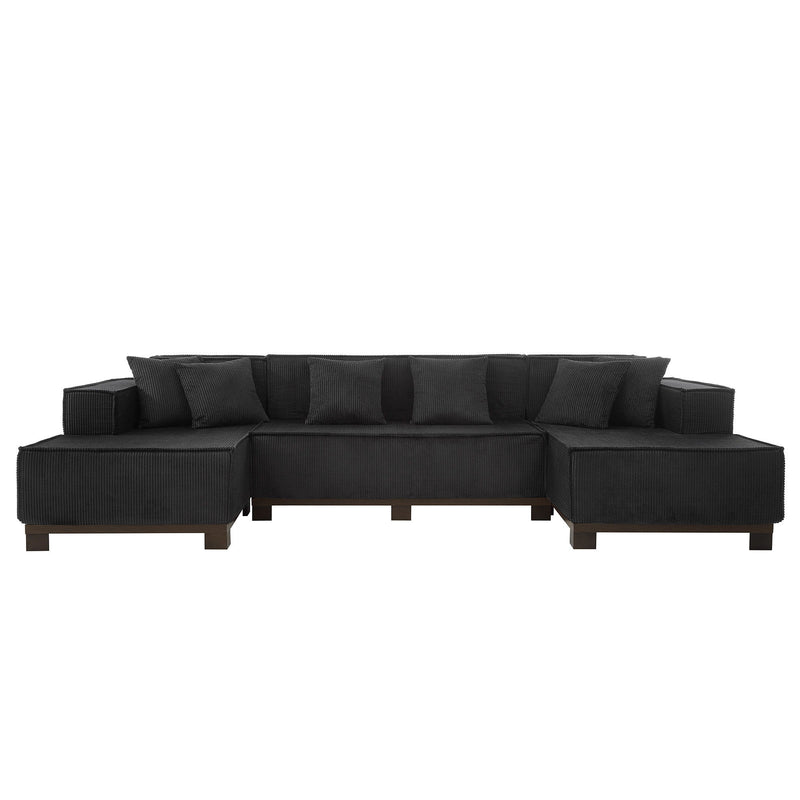 U-Shaped Sectional Sofa With RGB LED Light Strip And 6 Pillows