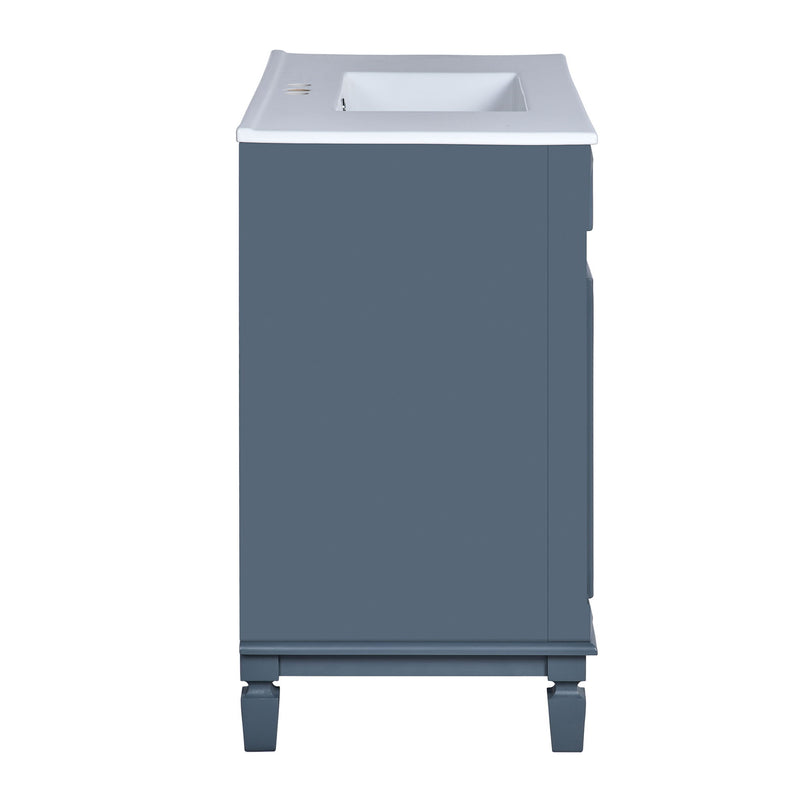 36" Bathroom Vanity With Top Sink, Basin On Cabinet With 2 Soft Closing Doors And 2 Drawers - Blue